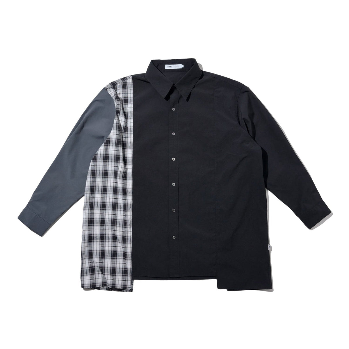 LAKH Paneled Patchwork Long Shirt Black