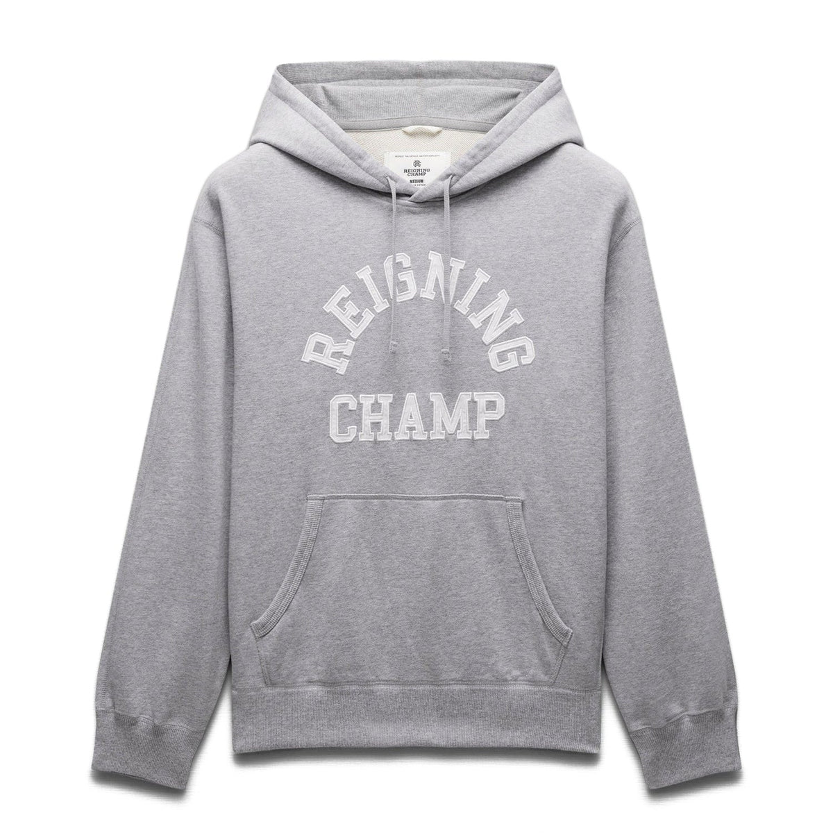 Reigning Champ Men Knit Midweight Terry Arch Logo Hoodie Heather Grey